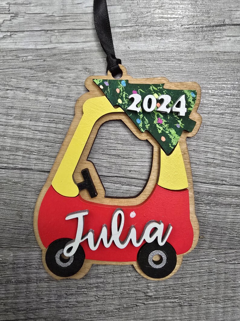 Custom Cozy Coupe Ornament, Cozy Car Xmas Ornament, Custom Kid Ornament