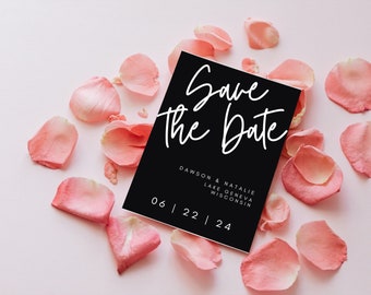 Save the Date | Black Minimalist | Wedding Invitation Announcement | Digital Download | Editable Template