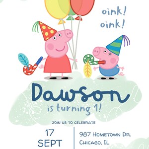 Peppa Pig Birthday Invitation Minimalist Invite Digital Download ...