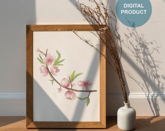 Cherry Blossom watercolor printable wall art painted by owner | Printable, digital download wall art