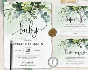 Succulent Baby Shower Invitation Template, Editable Invitation, TEMPLETT, Greenery Invitation Printable, Oh Baby INSTANT DOWNLOAD SGLS15