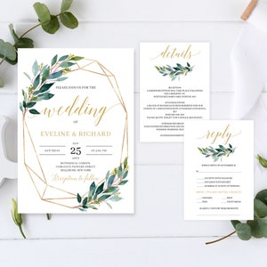 Green Foliage Wedding Eucalyptus GRFOL6 Greenery Wedding Editable Boho Wedding Suite Printable Wedding Invitation Set INSTANT DOWNLOAD