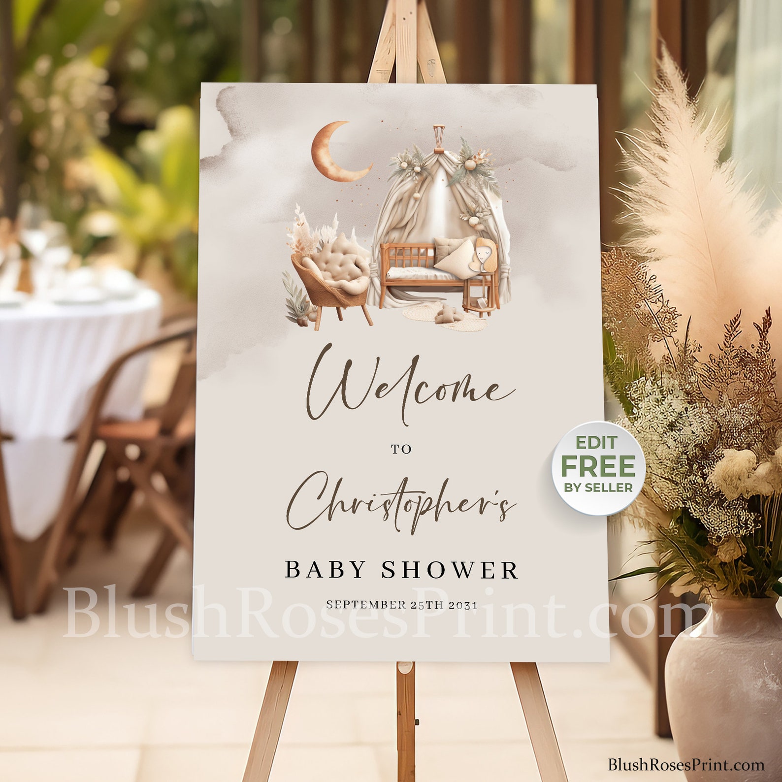 Boho Nursery Nook Welcome Sign Template Large Format Neutral Earth ...