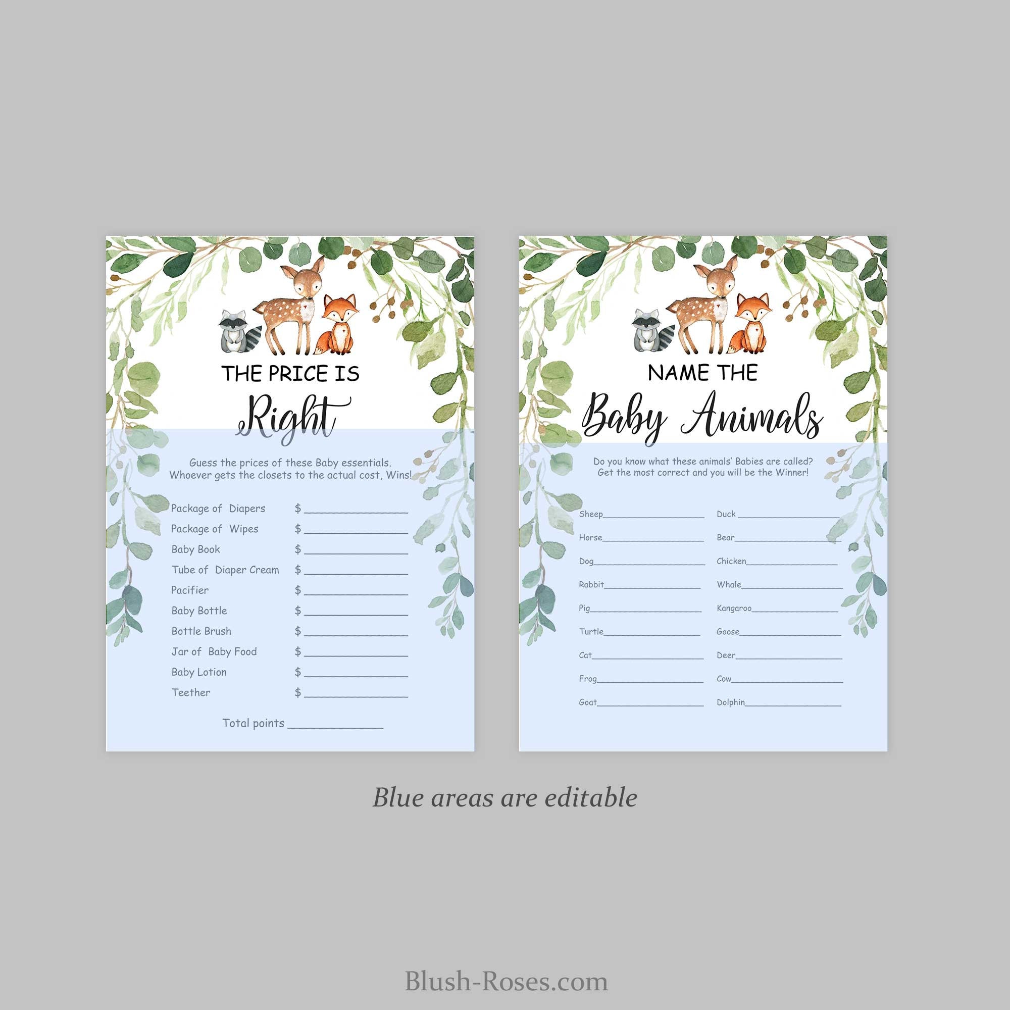 Woodland Animals Baby Shower Games Bundle Set Printable - Etsy