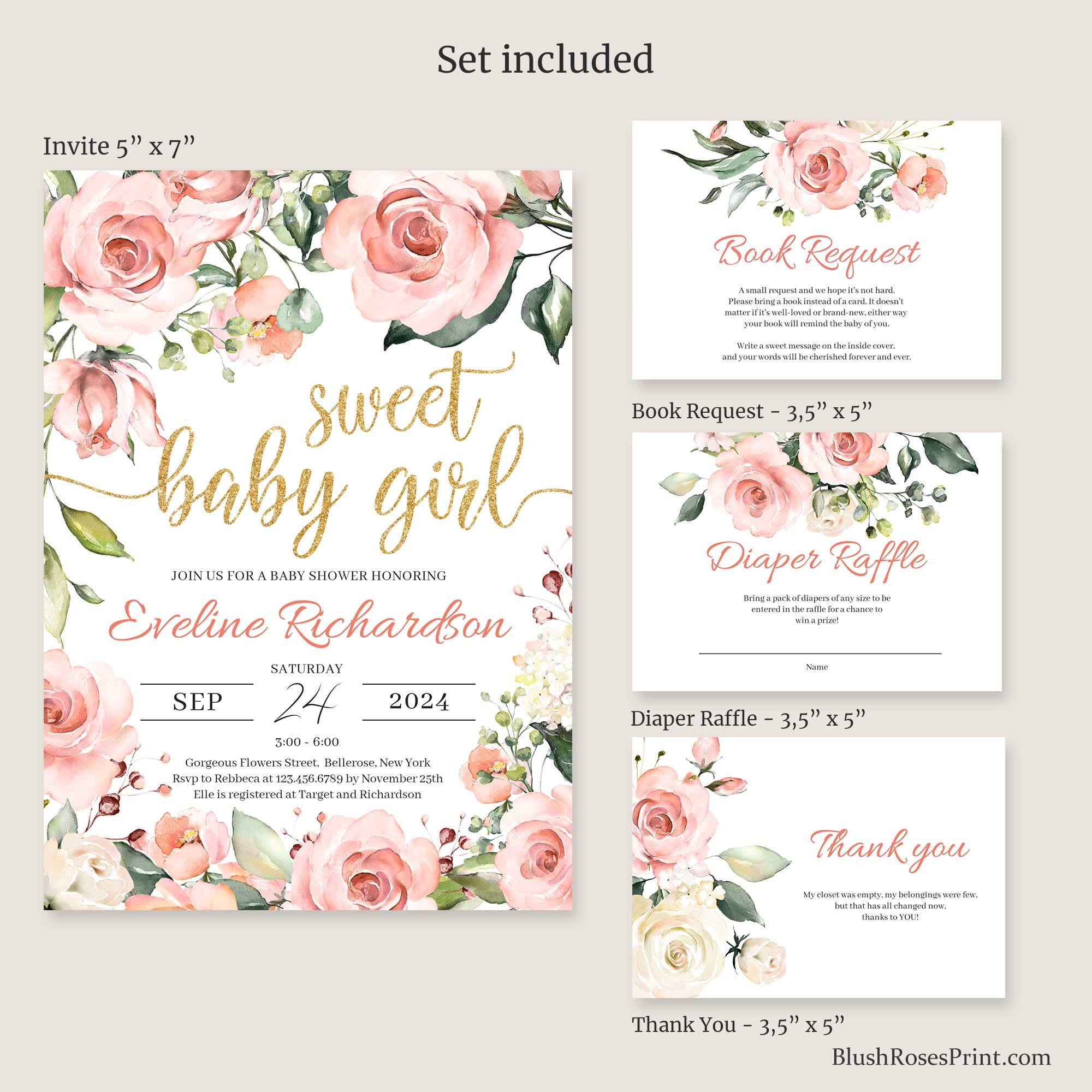 Sweet Baby Girl Invitation Edit With TEMPLETT Invitation Etsy UK