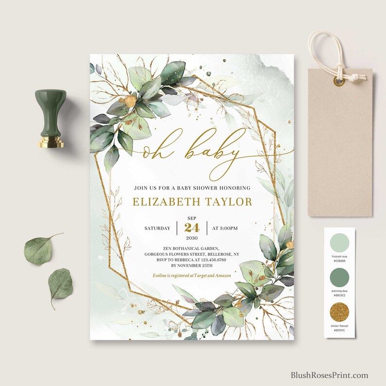Editable Baby Shower Invitation INSTANT DOWNLOAD Greenery Etsy