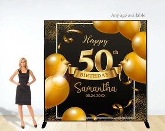 Gold and Black 50th Birthday Bakcdrop Digital Printable Template Any Age Available 40th 60th 70th Birthday Party Banner DOWNLOAD #PB44