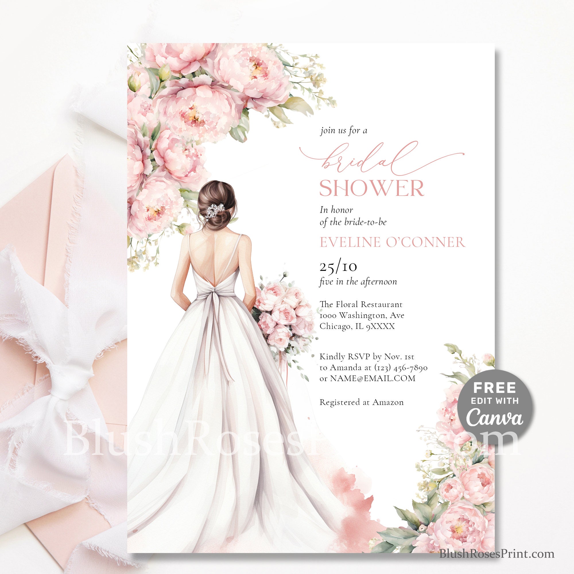 bridal dress shower invitations ELLA Couples Bridal Shower Invitation Template – Creative Things Studio main image 0