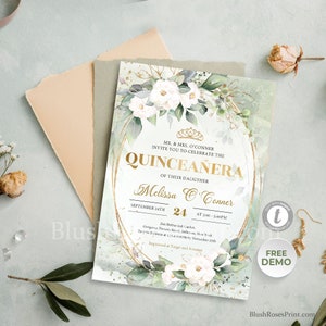 greenery pink blush floral acrylic Quinceañera Invitation CWIA125 – Clear  Wedding Invites