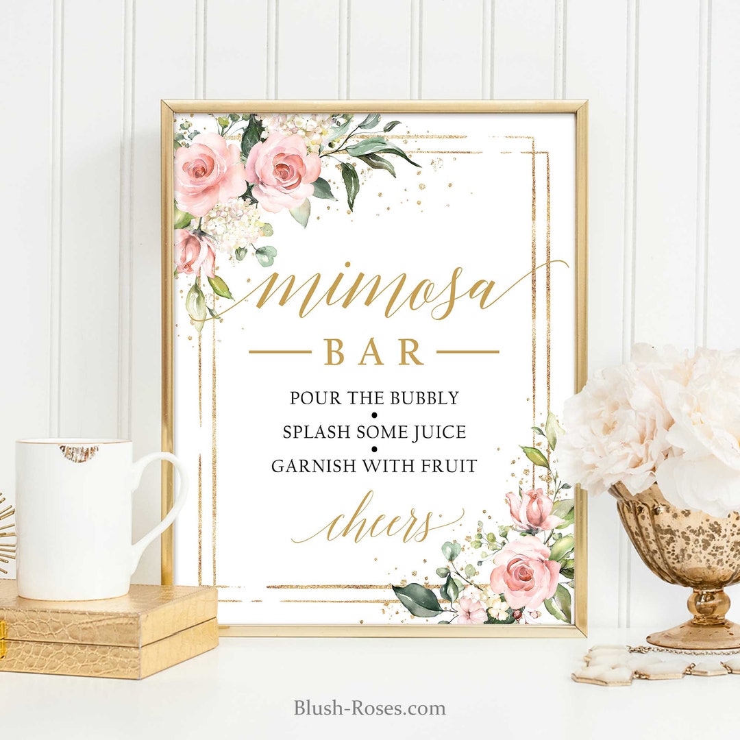 Blush Pink Mimosa Bar Sign Template, Pink and Gold Geometric Mimosa ...