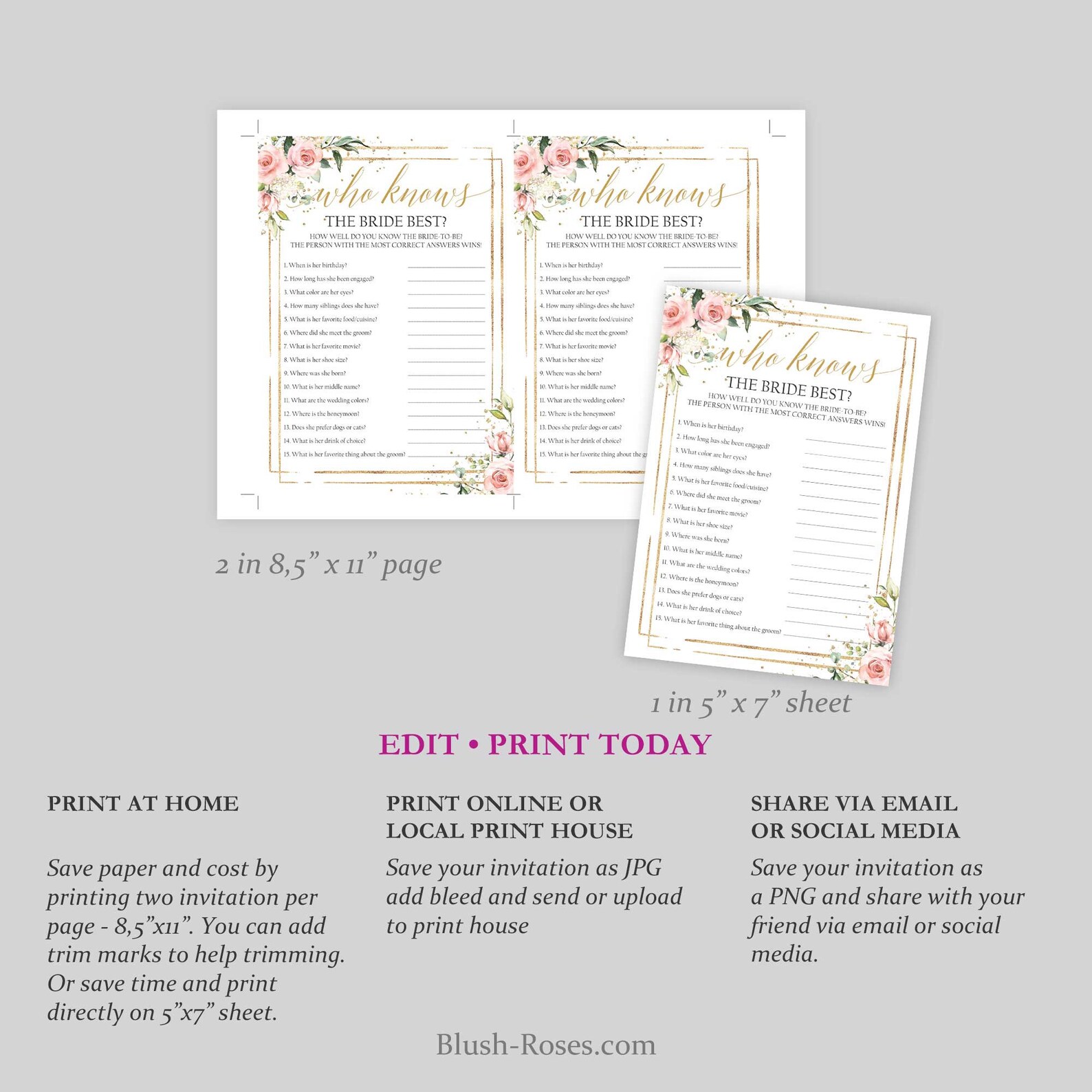 Who Knows the Bride Best Game Printable Template Editable Boho - Etsy