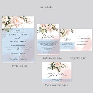 Blush Wedding Invitation Suite, DIGITAL DOWNLOAD, Boho Pink and Gold Floral, Printable Wedding Invitation Set, Rose Gold Wedding Set WATBLP7 image 3