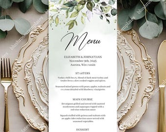 Editable Boho Greenery and Gold Wedding Menu Template, Editable PDF Adobe Reader, Edit Yourself Instant DOWNLOAD Digital GRENY