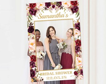 Marsala Blush Pink Floral Burgundy Boho Photo Prop Frame Printable Template DIGITAL DOWNLOAD Deep Red Merlot Boho Selfie Frame NMBF10