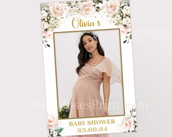 Blush Floral Baby Shower Photo Prop, Boho Dusty Pink Photo Prop Template, Digital Pink and Gold Selfie Frame, Rose Gold Prop DIY WATBLP7