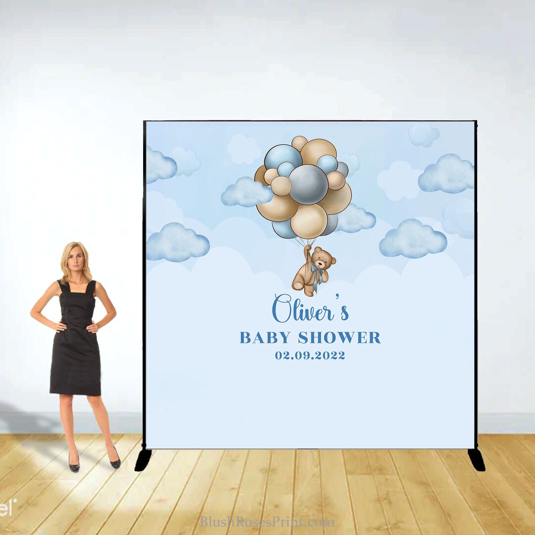 Boy Bear Hand And Footprint Round Backdrop Kit For Baby Shower