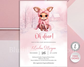 Inbjudan till babyshower för flicka, helt redigerbar med TEMPLETT, babyshower för vinterflicka, babyshower för baby, det är kallt ute, DIREKT NEDLADDNING