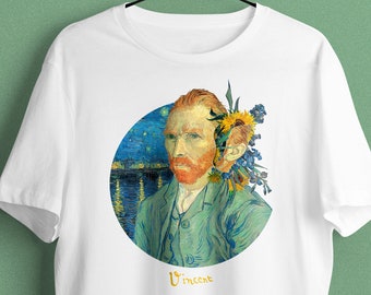 T-shirt unisexe Van Gogh, chemise d’amateur d’art, chemise de nuit étoilée, tournesols Van Gogh, autoportrait de Van Gogh, iris de Van Gogh