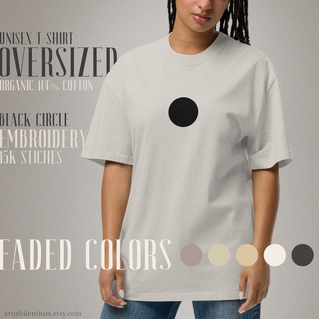 T-shirt cercle noir brodé t-shirt oversize en coton délavé