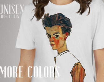 T-shirt Egon Schiele, Vêtements esthétiques, T-shirt unisexe d’artiste célèbre, tee-shirt d’art expressionniste, t-shirt d’art autoportrait, tee-shirt imprimé marron