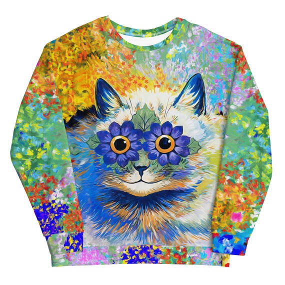 Louis Wain Cat Sweatshirt: Colorful Floral Art, Recycled Fabric - Etsy