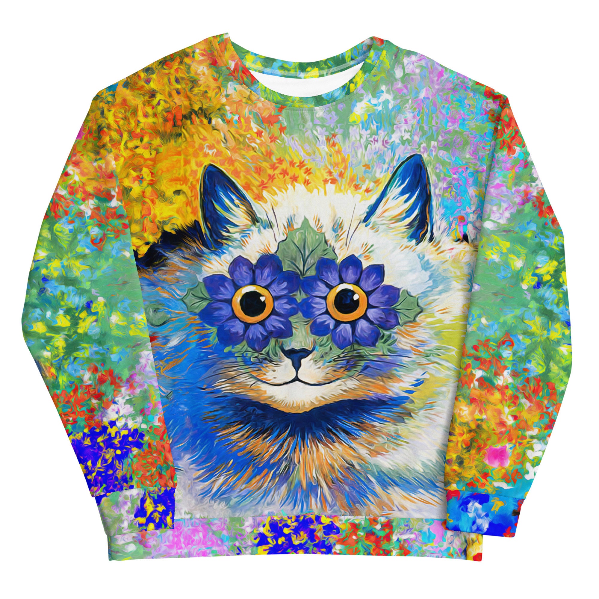 Louis Wain Cat Sweatshirt: Colorful Floral Art, Recycled Fabric - Etsy