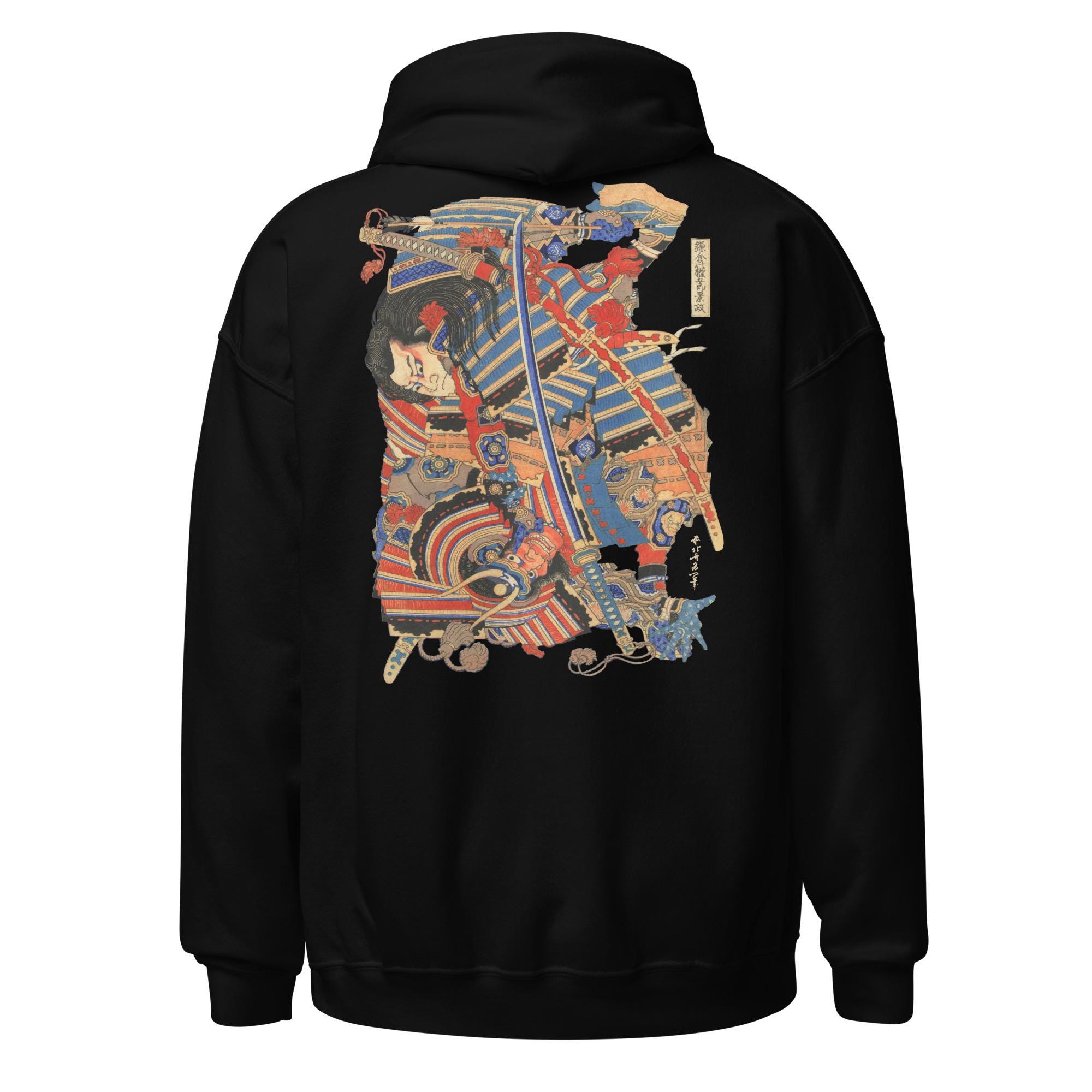 浮世絵バックプリントパーカー：日本のサムライアートスウェットシャツ