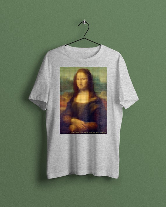 ピクセルモナリザユニセックスTシャツ、ダヴィンチTシャツ