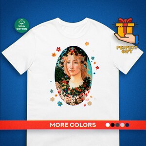 Koszulka Botticelli Primavera | Koszulka unisex z renesansową sztuką | Koszulka z motywem bogini kwiatów | Koszulka z estetycznym klasycznym obrazem | Prezent z muzeum