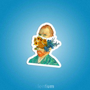 Autocollant de tête de collage surréaliste de Van Gogh, autocollant adulte, autocollants de planificateur, décalcomanie d’ordinateur portable, autocollant d’histoire d’art