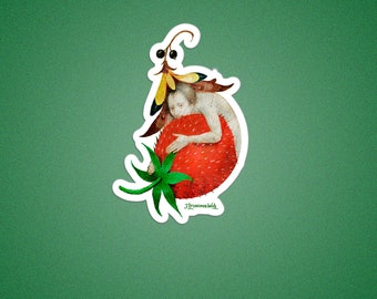 Hieronymus Bosch stickers, Strawberry Lover, Vegan Sticker, Funny sticker, STRAWBERRY sticker