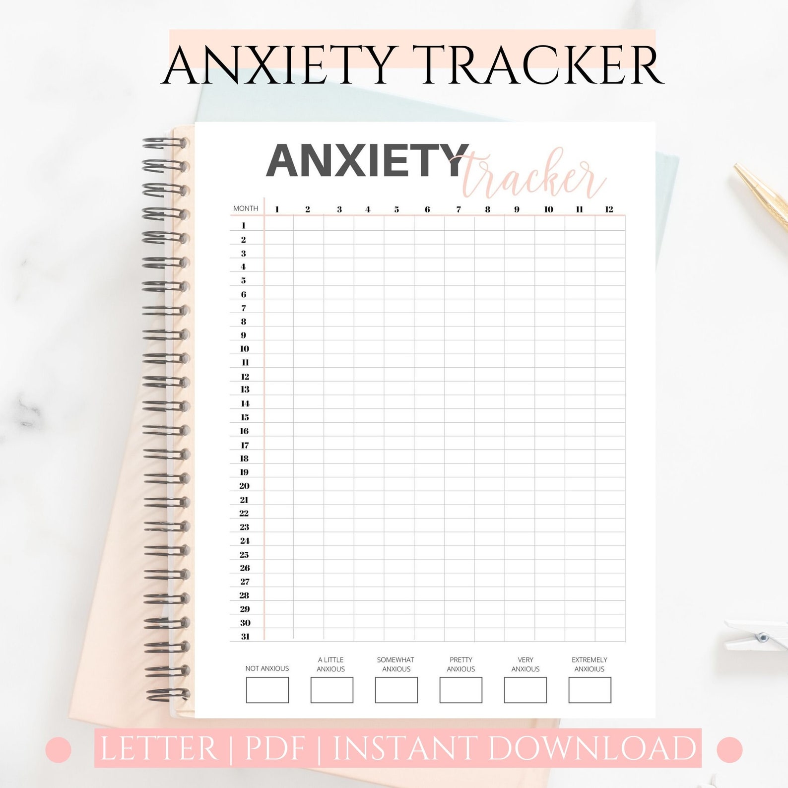 Anxiety Tracker Anxiety Level Anxiety Log Track Your Mood Etsy