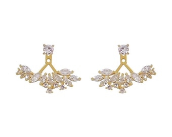 14 K gold Angel Wing Earrings, crawler earrings, 925 silver Ear Climber, Bridal Earrings, Prom earrings for woman, Bridesmaid Birthday Gifts