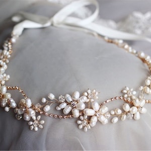 Freshwater Pearls Headband- Bridal Hair Vine Jewelry-Gold Wedding Headband- Hair Accessories Rhinestone Women Headpieces-BEST SELLER