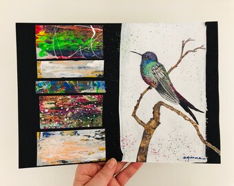 Oiseau original, colibri artisanal, peinture originale à l’aquarelle