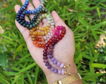 Hand Knotted Rainbow Gemstone Necklace, Bold Colorful Beads