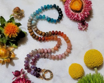 Desert Sunset Gemstone Necklace, Knotted Boho Beaded Necklace
