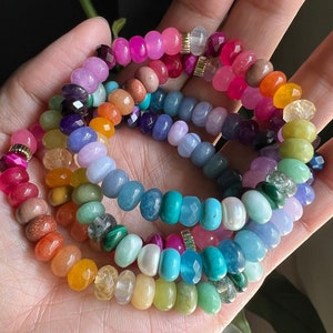 Summery Bright rainbow bracelet, pearl & gold, rainbow gemstone bracelet, rainbow beaded bracelet, rainbow bracelet, birthday gift for her