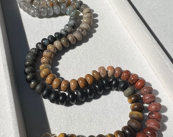 Hand Knotted Gemstone Necklace, Earth Tone Beaded Ombré, Open Ends