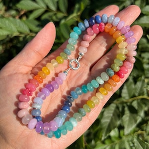 Summer Ombré, knotted gemstone necklace, rainbow gemstone necklace, rainbow beaded necklace, knotted necklace,  birthday gift for her