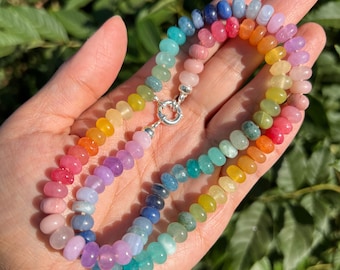 Ombré Gemstone Knotted Necklace, Rainbow Beaded Design