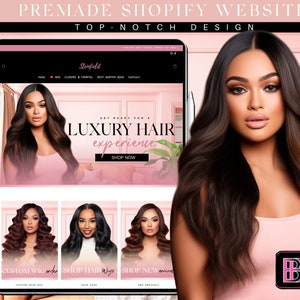 Pink Luxury Hair Shopify Theme: Website & Banner Templates