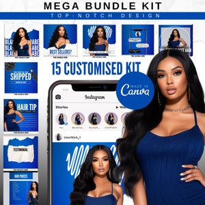 15 Hair Templates | Hair Business Branding | Canva Editable | Luxury Hairstylist Instagram Posts | Beauty Makeup Wig Brand