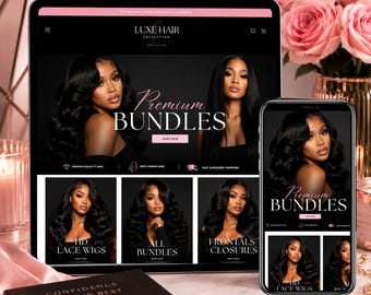 Shopify Hair Website Design, Editable Canva Website Hair Banners, Shopify Theme Hair Banners, Premade Shopify Website, Hair Website Template