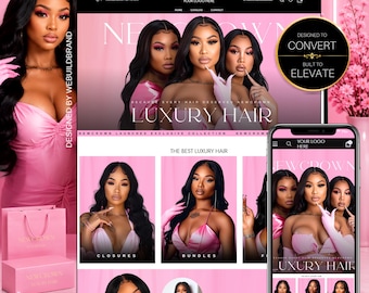 Shopify Hair Website Design, Editable Canva Website Hair Banners, Shopify Theme Hair Banners, Premade Shopify Website, Hair Website Template