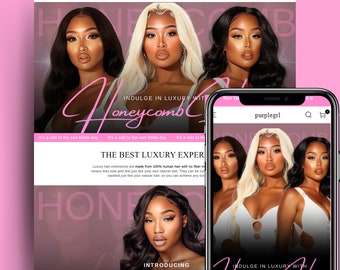 Shopify Hair Website Template, Hair Website, Shopify Website Theme with Editable Canva Banners