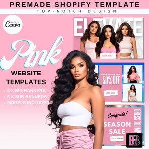 DIY-bannerkit roze haar website | Shopify-haarextensies | Winkelontwerp pruikboetiek| Website-ontwerpsjablonenset | Canvas | Winkel: