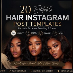 Hair Business Instagram Post Templates: Canva Editable (Digital Download)