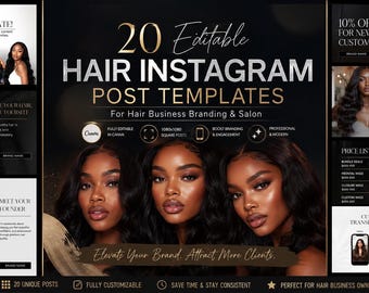Hair Business Instagram Post Templates: Canva Editable (Digital Download)