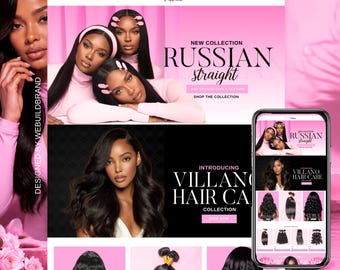 Shopify Hair Website Design, Editable Canva Website Hair Banners, Shopify Theme Hair Banners, Premade Shopify Website, Hair Website Template